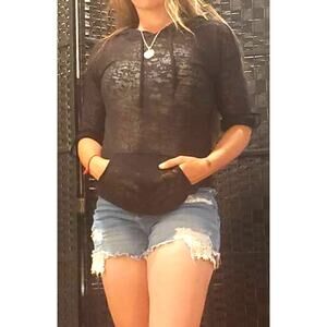 Col story burnout drawstring hoodie top black small